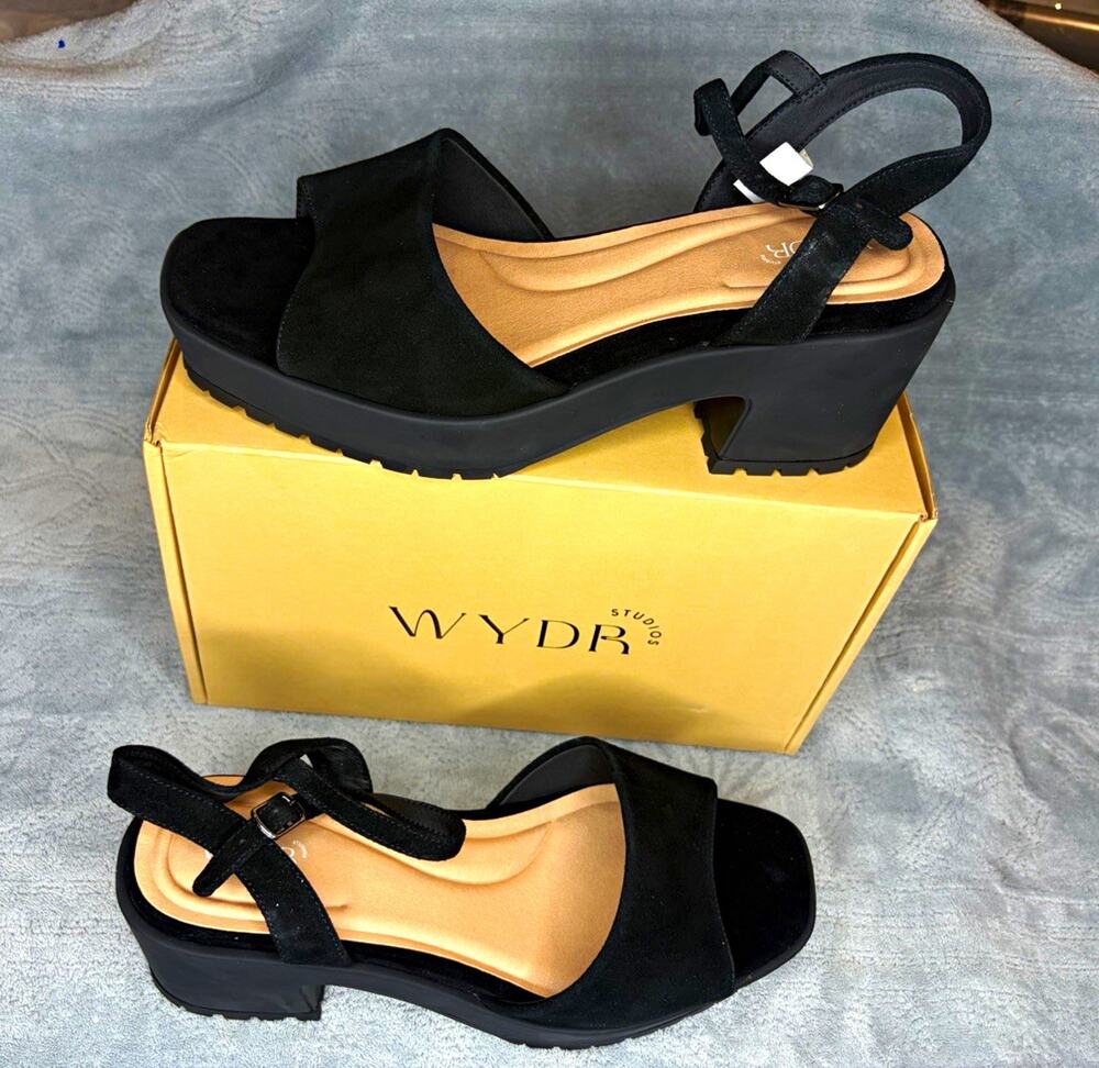 WYDR Studios Iris Clog Mary Jane Platform Sandals Black Suede Women 12WW EU 43